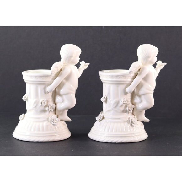 Avon China Cherub Angels Vintage Candlestick Holders Set Of 2 1990s - Picture 5 of 10